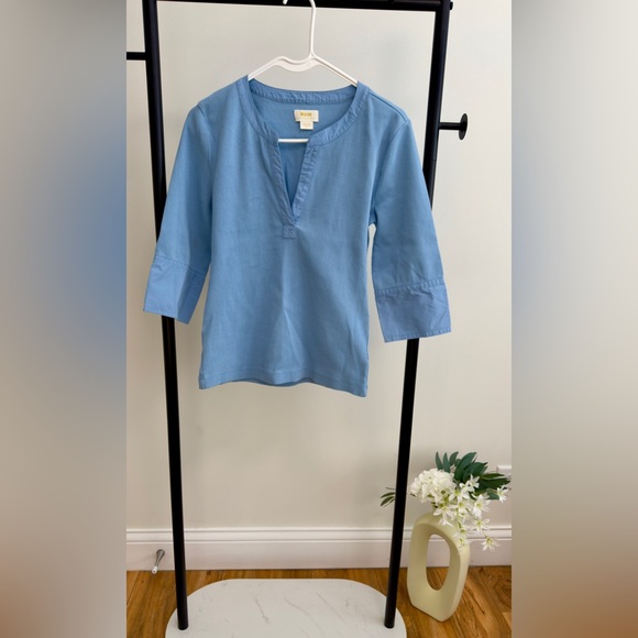 Maeve Anthropologie Light Blue Cuffed Popover 3/4 Sleeve Top | Size Medium - Picture 5 of 10